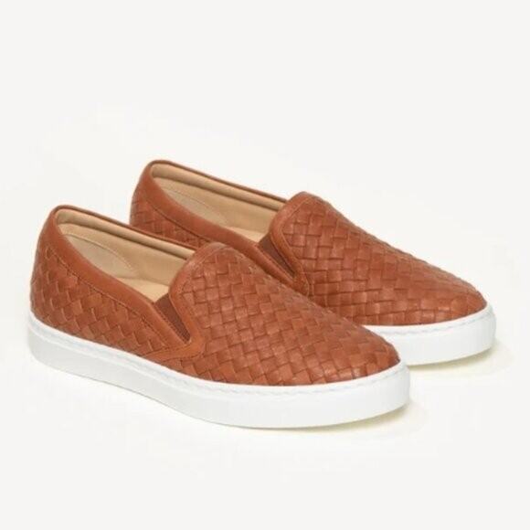 M. Gemi Cherchio Sneaker Saddle Brown Woven Leather Slip On Flat Round Toe 36 - Picture 1 of 12